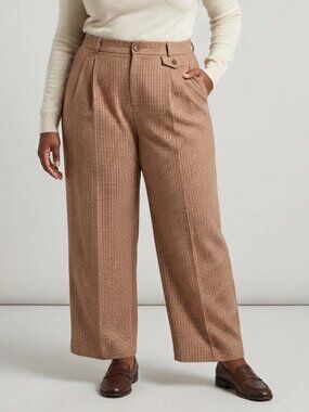 Women's Trousers Wide Leg Pleated Rust Houndstooth Preppy Fall Work Plus Size 14